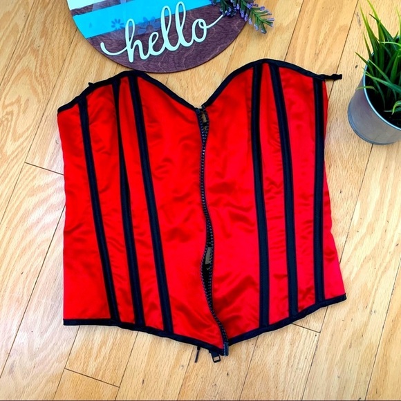 Red Satin Front Zipped Corset Size 36 - Picture 2 of 6